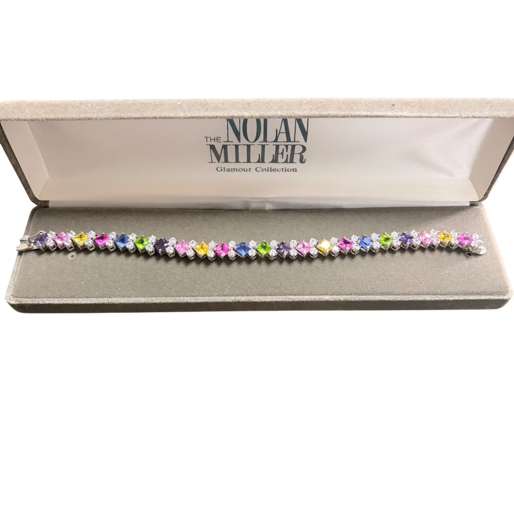 Nolan Miller Glamour Collection Multi Color Crystal Tennis Bracelet Silver Tone